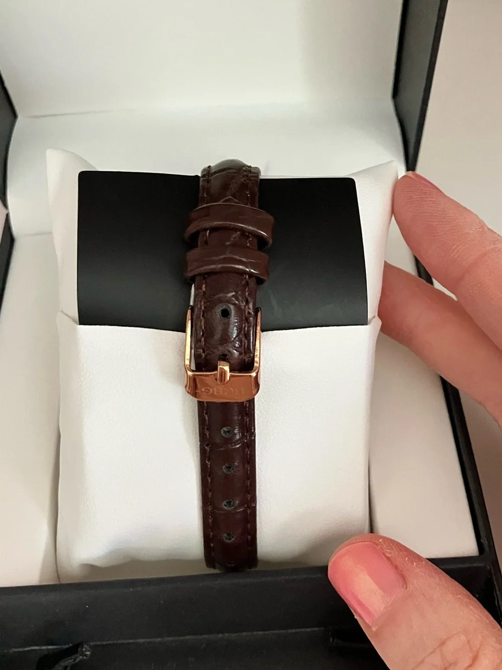 NWT BCBG Rose Gold Tone Classic Face Watch with Dark Brown Strap
